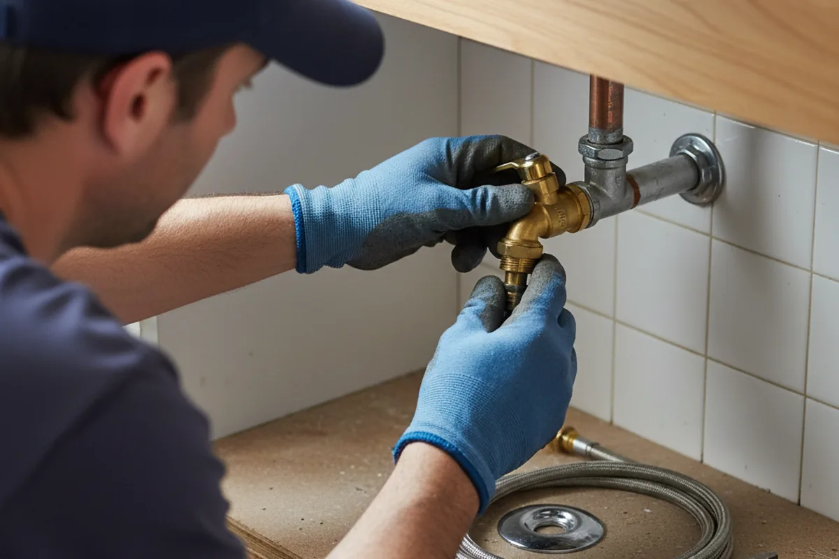 Shutoff valve and fitting work during Burst Pipe Repair in Woodford